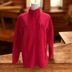 Lands End Pink Sherpa Fleece Jacket Womens Large Cozy Fall Winter Outdoor Warm‎